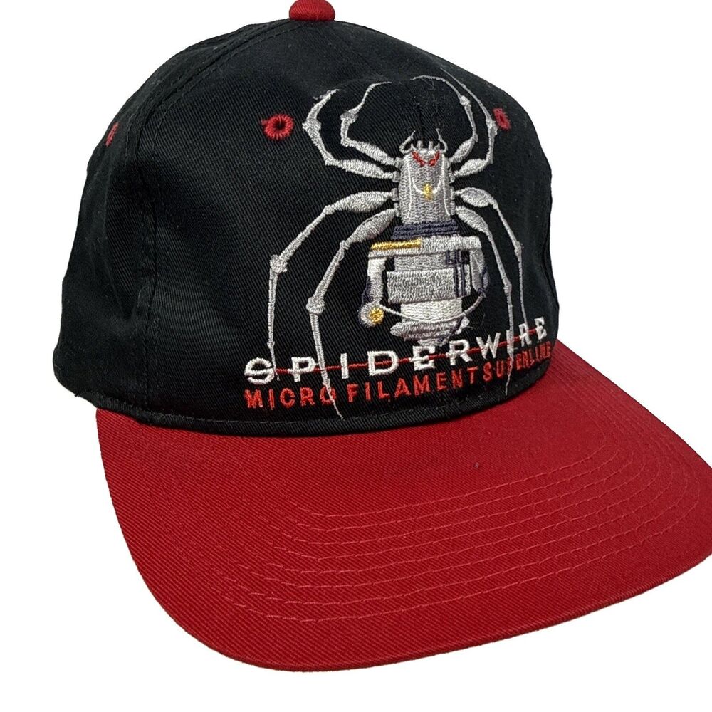 Vintage Spiderwire Micro Filament Line Hat Black Red Snapback Ball Cap Fishing